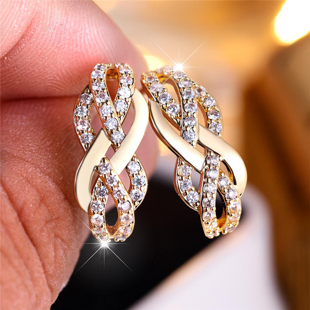 Luxury Female White Stone Stud Earrings Gold Color Zircon Evening Wedding Jewelry For Women