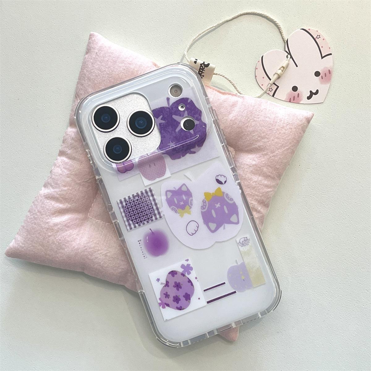 

Anti-Fall Purple Cat iPhone 15/16/17 Pro Max Case - Double Layer, Compatible with iPhone 13/14 iPhone 14