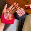 Zipper Plaid Storage Bag Canvas Earphone Bag Portable Small Cosmetic Bag  Bag Pendant