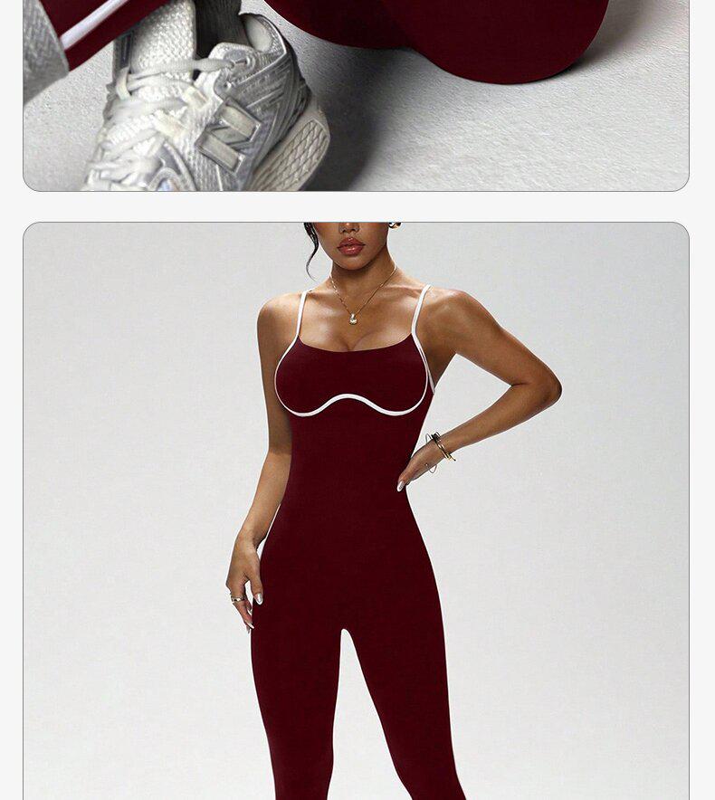 Women's Color Block Backless Slim Fit Bodysuit for Yoga Fitness