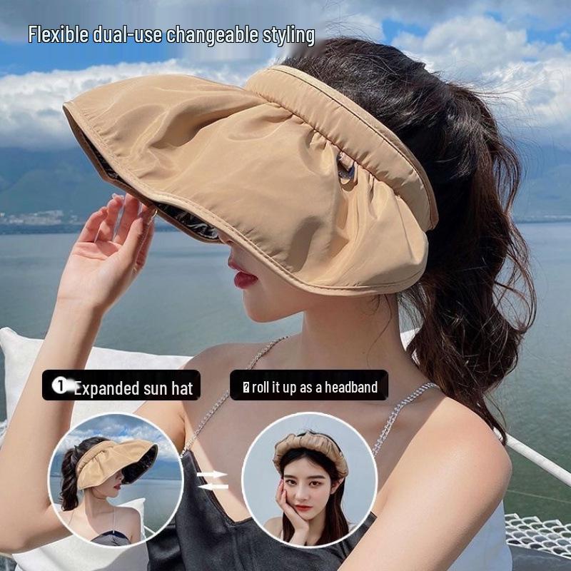 Women's Open-Top Sun Hat with UV Protection, Large Brim for Outdoor Cycling and Sunshade
