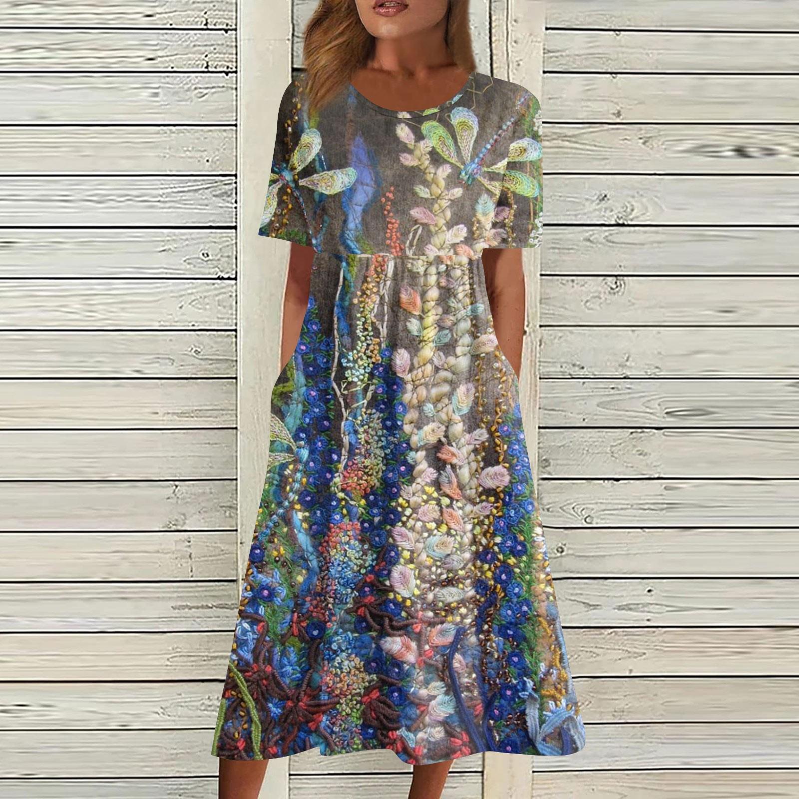 Жен. Повседневные платья Платья с принтами Летние платья С принтами Плиссированные — фото 9