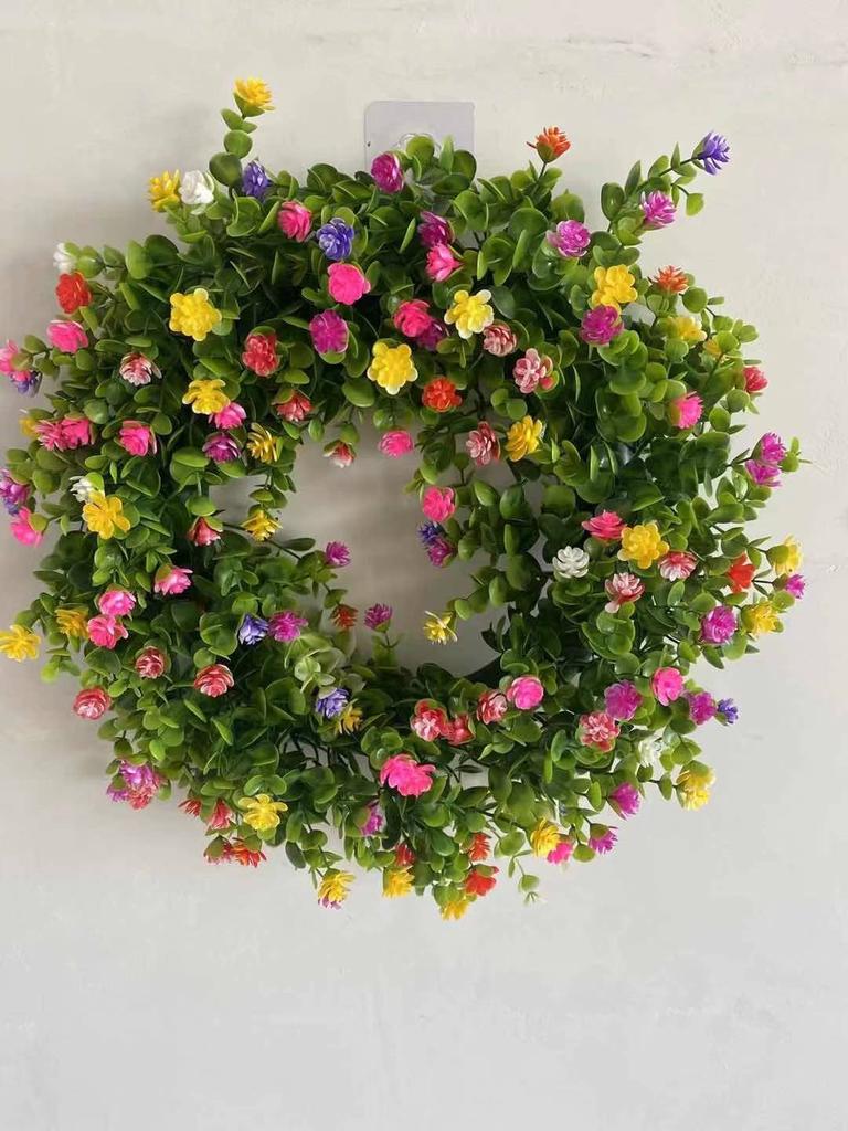 50cm Artificial Wildflower Wreath Handmade Colorful Spring Summer Floral Garland Background Wall Window Front Door Wedding Decor
