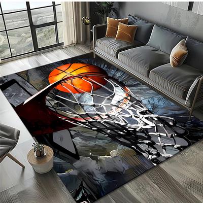 Crystal Velvet Basketball Printed Area Rug for Bedroom And Living Room Home Decoration, Non-Slip Mat for Bedside.