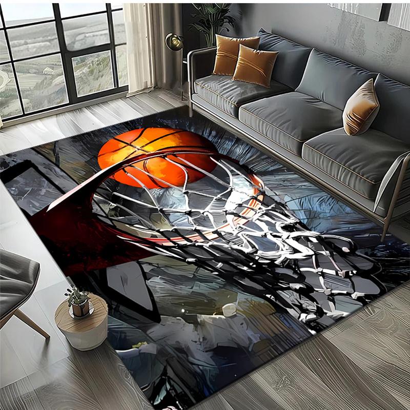 Crystal Velvet Basketball Printed Area Rug for Bedroom And Living Room Home Decoration, Non-Slip Mat for Bedside.