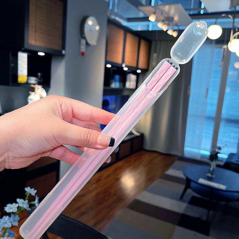 

1 Pairs Portable Chopsticks with Case Reusable Portable Utensils for Travel, Office Lunch and Holiday розовый