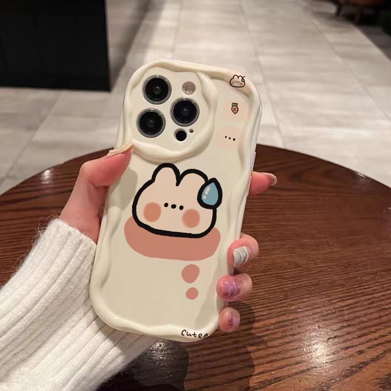 Cartoon Lovely Rabbit Wave TPU Phone Case for IPhone 16 17 Pro 14 13 12 11 15 Pro Max IPhone 14 15 16 Plus Shockproof Soft Cover