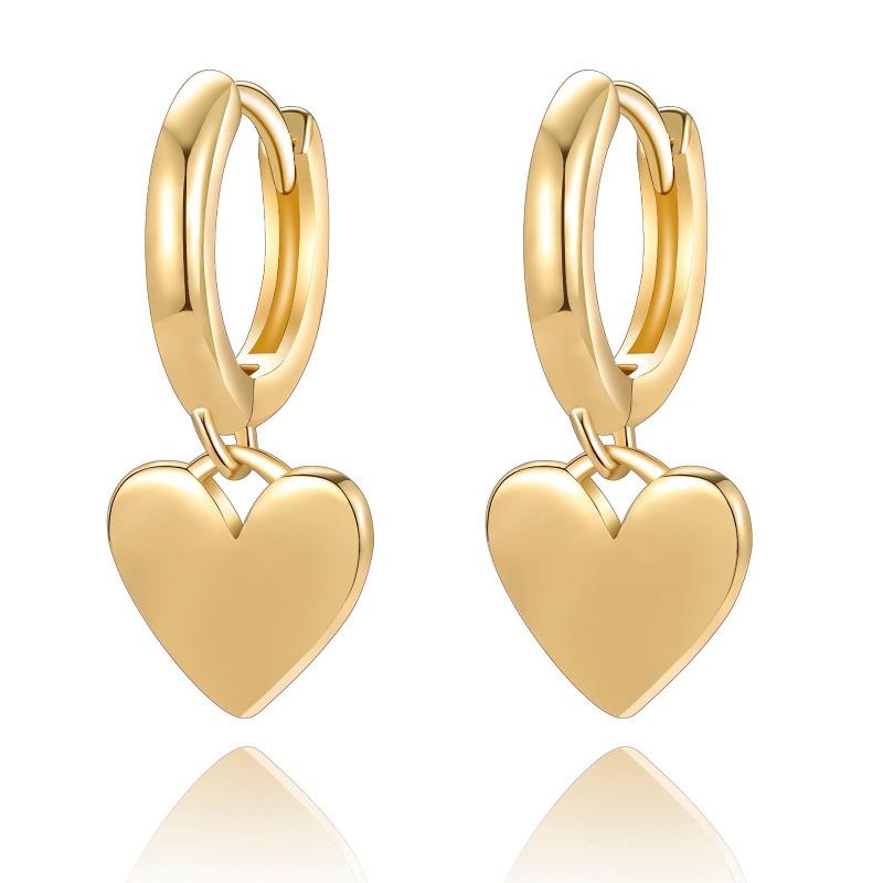 Fashionable and Elegant Gold-plated Heart-shaped Pendant Earrings with Simple Copper-plated Metallic Ear Accessories
