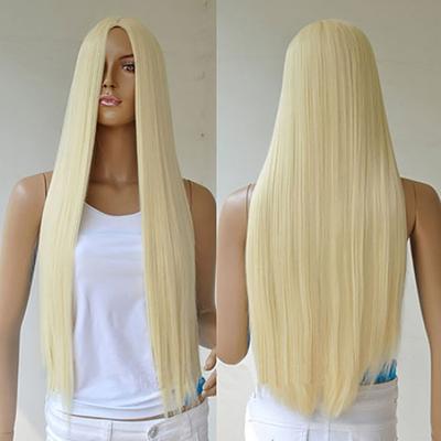Peruca longa e reta feminina, cabelo loiro sintético sem franja, cosplay para festa