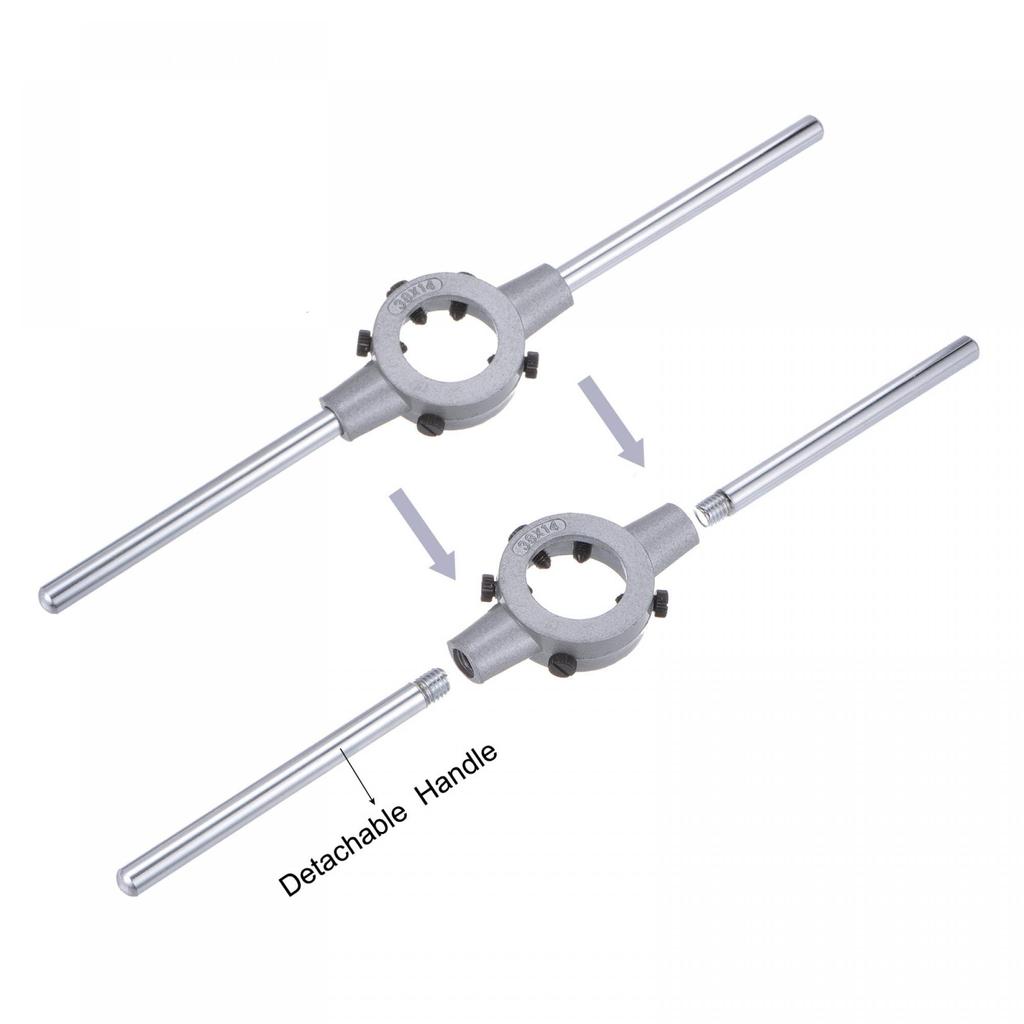 Uxcell Die Stock Handle Wrench Threaded Round Die and 38mm with Adjustable Hand Tool Set, M12x1.5 (Compatible M12-M16 Dies) Holder, Wrench,