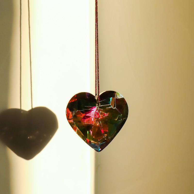 Crystal Peach Prism Suncatcher Prism Heart Shaped Hanging Pendant Decorative Rainbow Maker Window Home Office Garden Decoration