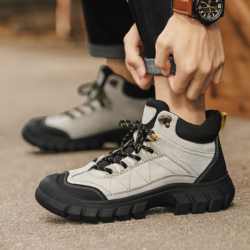 2026 new outdoor hiking shoes men's high top height shoes keep warm British trend casual men's shoes snow boots