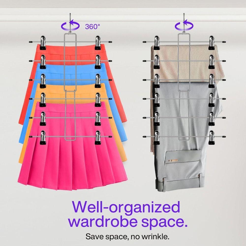 Adjustable 6 Layer Clothes Hangers with Non-Slip Clips Scarf Hangers with Clips  Shorts Jeans
