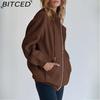BITCED Unisex Fleece-Lined Hooded Sweatshirt Casual Cardigan with Zip-Up Front
