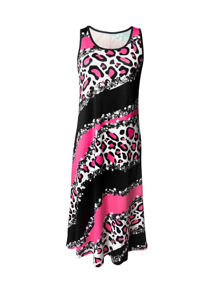 Damen Lässiges Maxikleid Ärmellos Batik-Spaghetti-Träger Sommer Übergröße Schwingendes Sommerkleid mit Taschen
