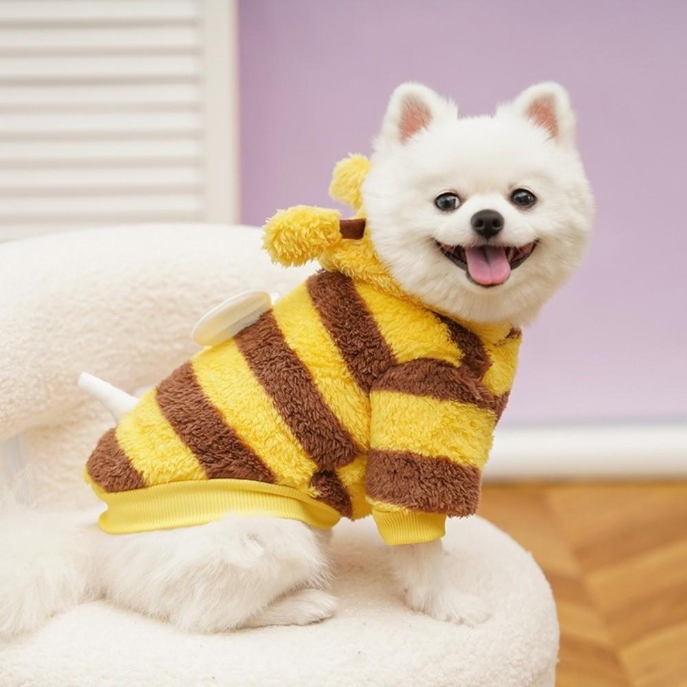 Warm Clothing PU Fleece Bee Pet Costume Warm Four Legs Puppy Coat Apparel Bee Style Funny Design Pet Jumpsuit Halloween Cosplay