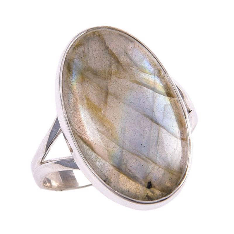 Natural Labradorite Gemstone 925 Solid Sterling Silver Jewelry Ring Size 10 W2U44