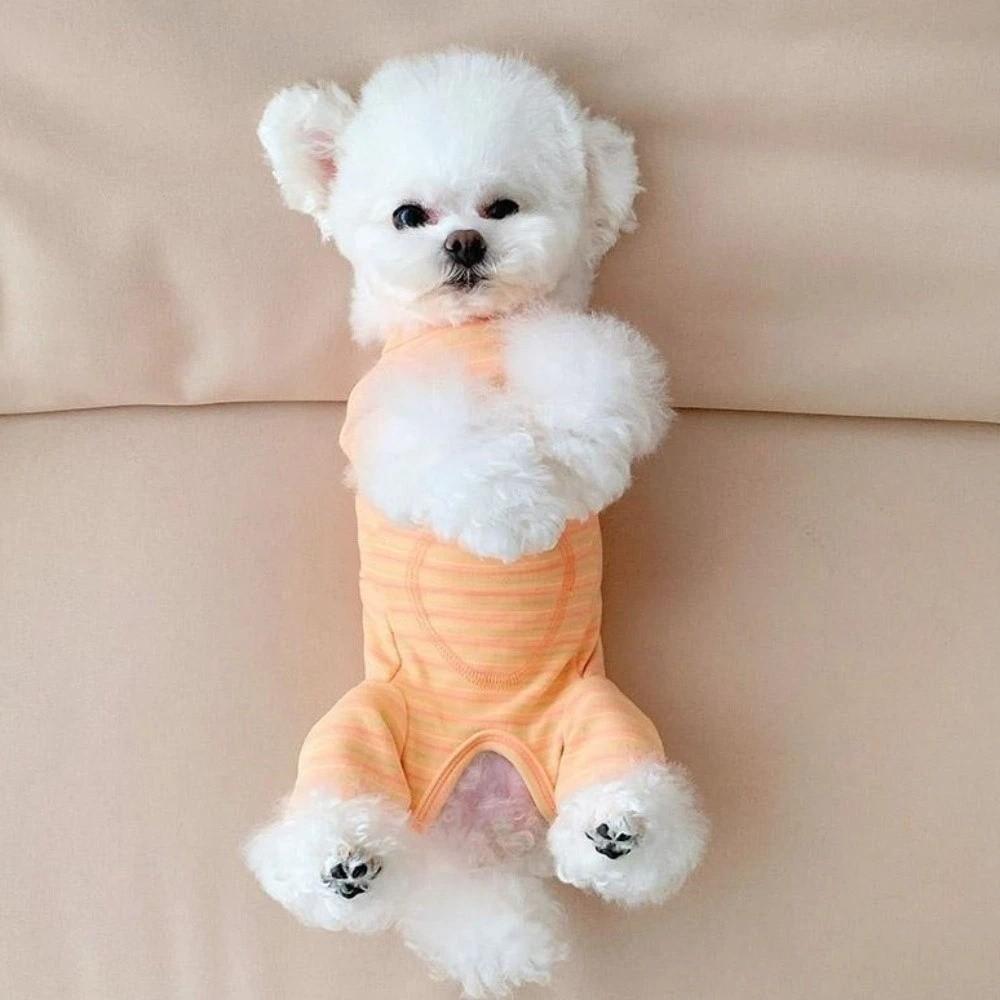 Comfortable Dog Striped Jumpsuit Four-legged Dog Pajamas Pet Belly Cover  Daily Wear