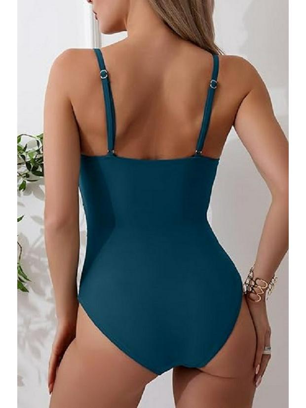 European and American Pleated Solid Color Sexy One-Piece Swimsuit for Women