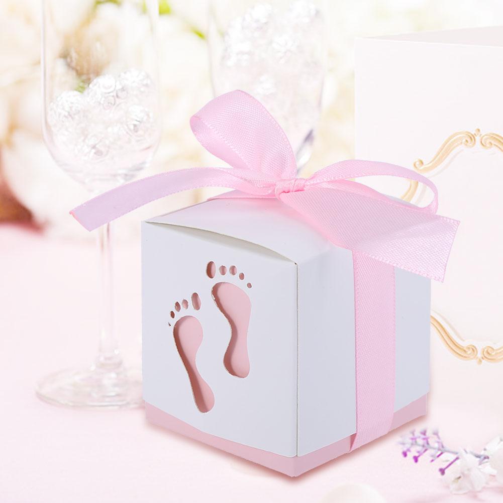 50 Pezzi Simpatico Scatola di Carta a Forma di Impronta di Piedino di Bambino Scatola per Caramelle Bomboniera Matrimonio Baby Shower