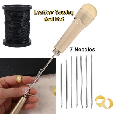 Multifunctional Leather Sewing Awl Set Replaceable with Handle Punch Stitching Needles Professional DIY Craft