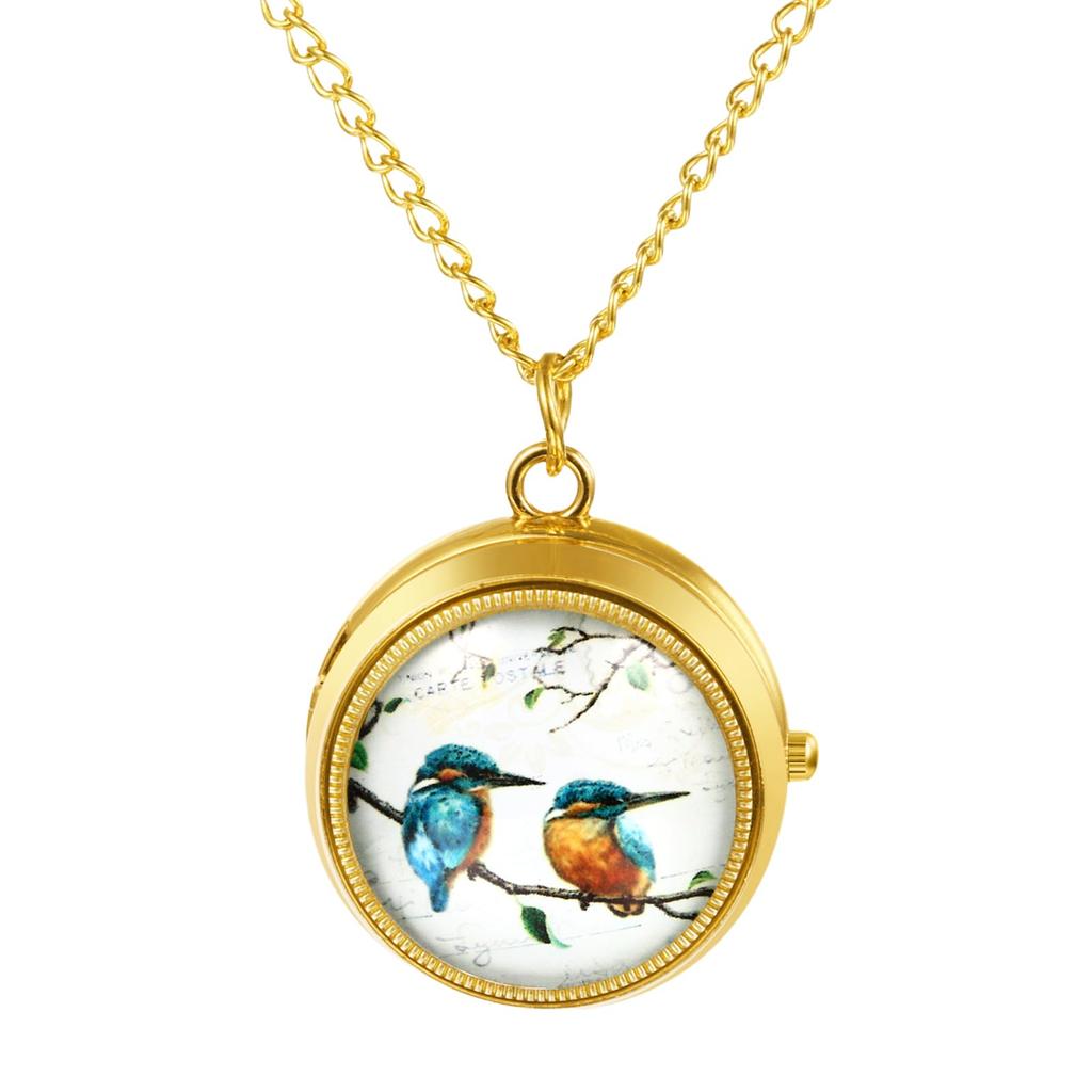 Antique Bird Pocket Watch with Analog Display and Waterproof Gold Pendant Necklace Chain Perfect Gift for and Day Design - Birthdays, Anniversaries,