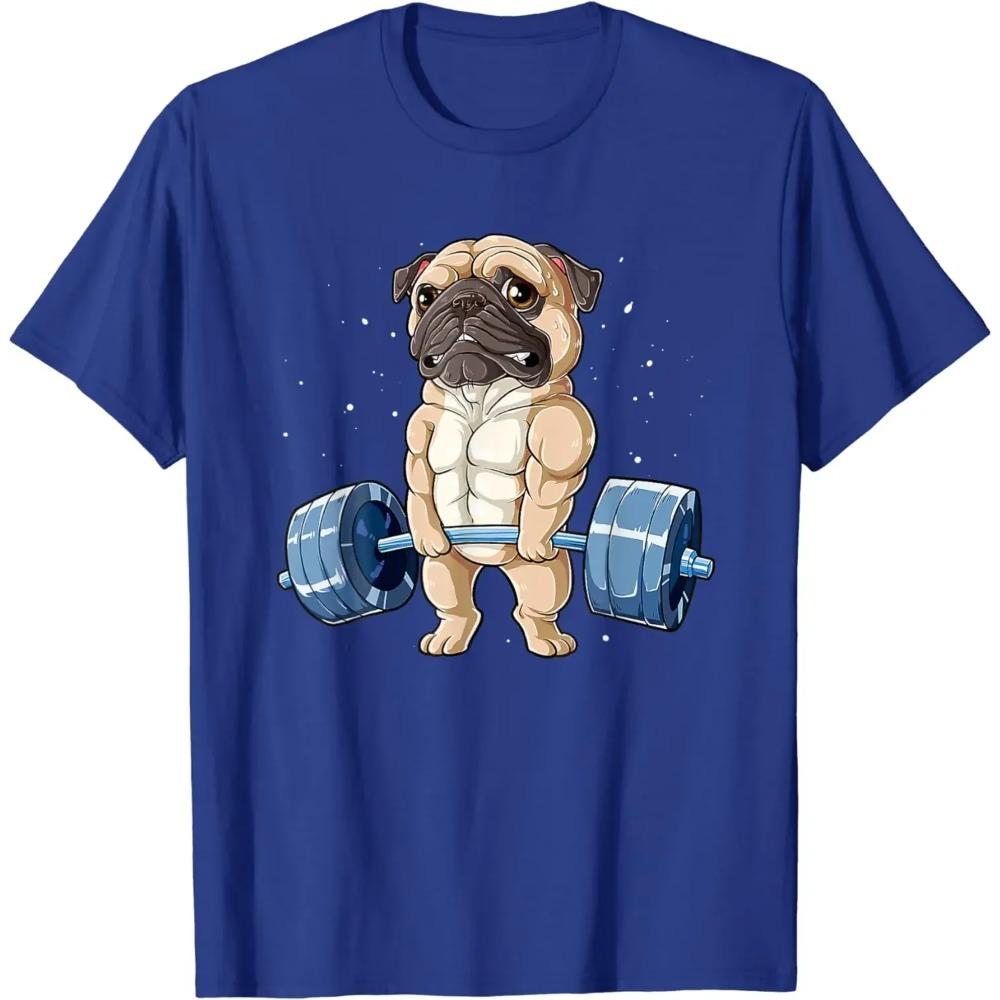 Pug Weightlifting Funny Animal Men Fitness Gym Workout Tee T-Shirt for Men Women Men Clothing Print Tee