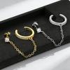 1pc Simple Style Piercing Stud Earring For Women Shiny Zircon Chain Clip Earring Accessory Gold Color Cartilage Fashion Jewelry