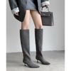 2025 autumn new matte leather high boots British style fashion versatile pointed heel but knee fashion boots