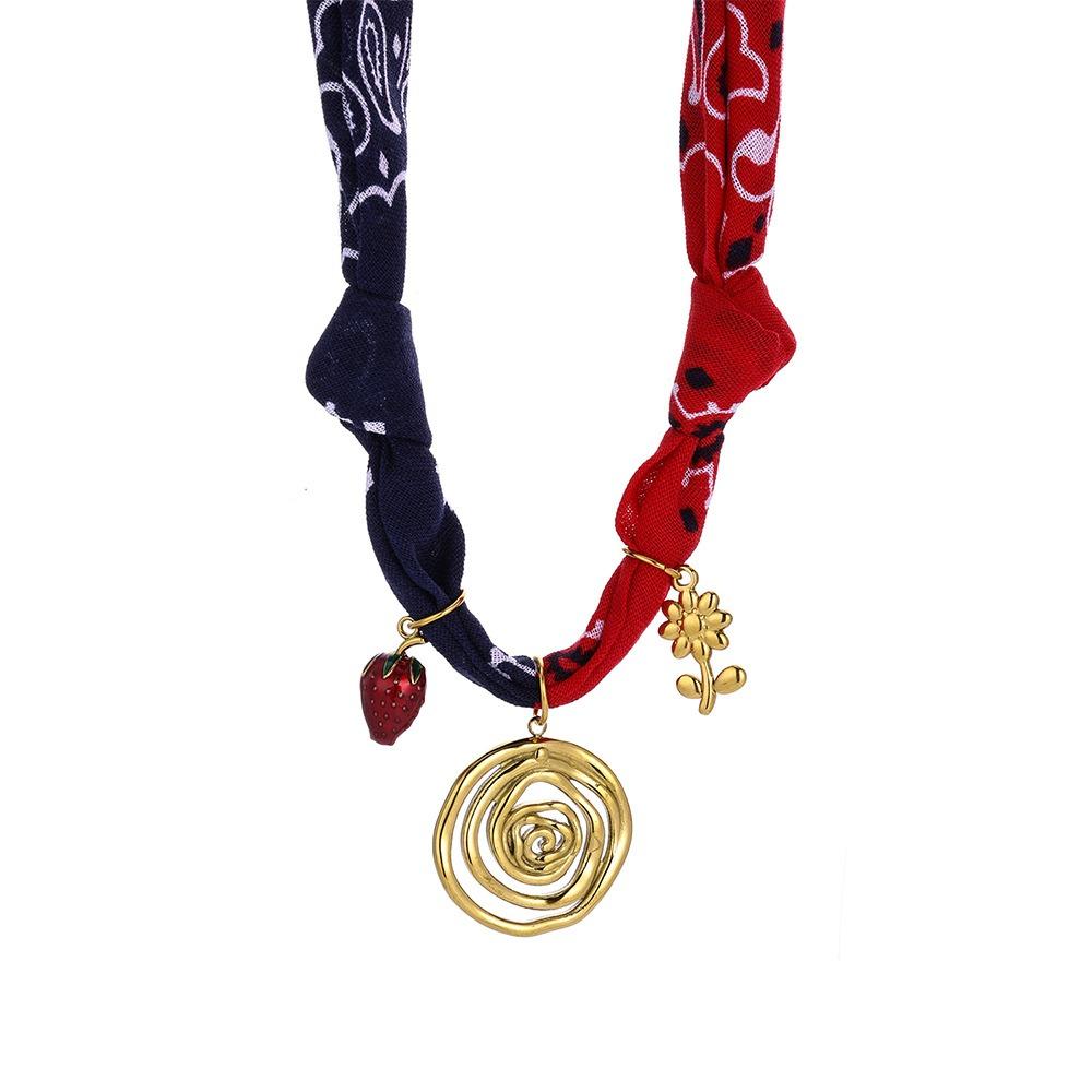 Vintage Cloth Wrap Scarf Necklace Stainless Steel Charm Pendant  Beach Jewelry