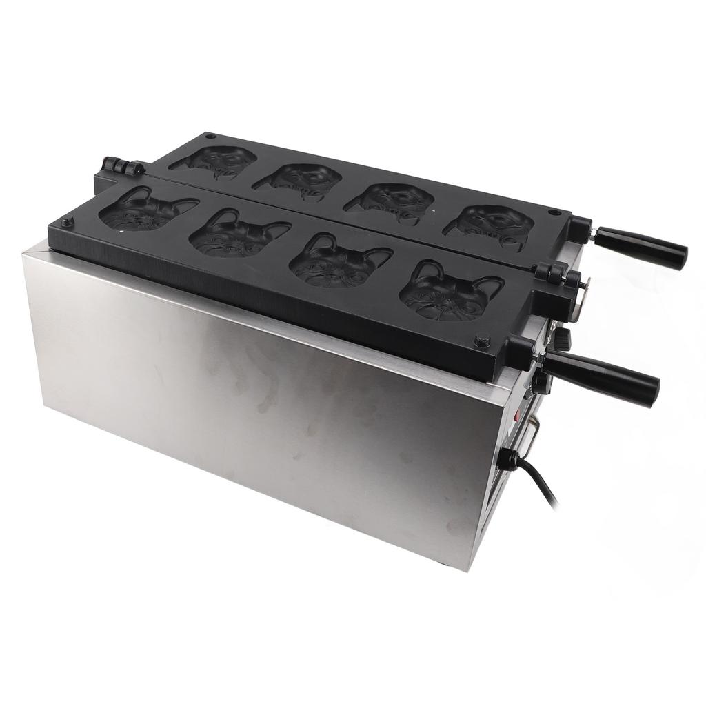 Commercial Waffle Maker Non Stick 8 Mould Bulldog Fun Shape Dual Side Heating Electric Waffle Baker