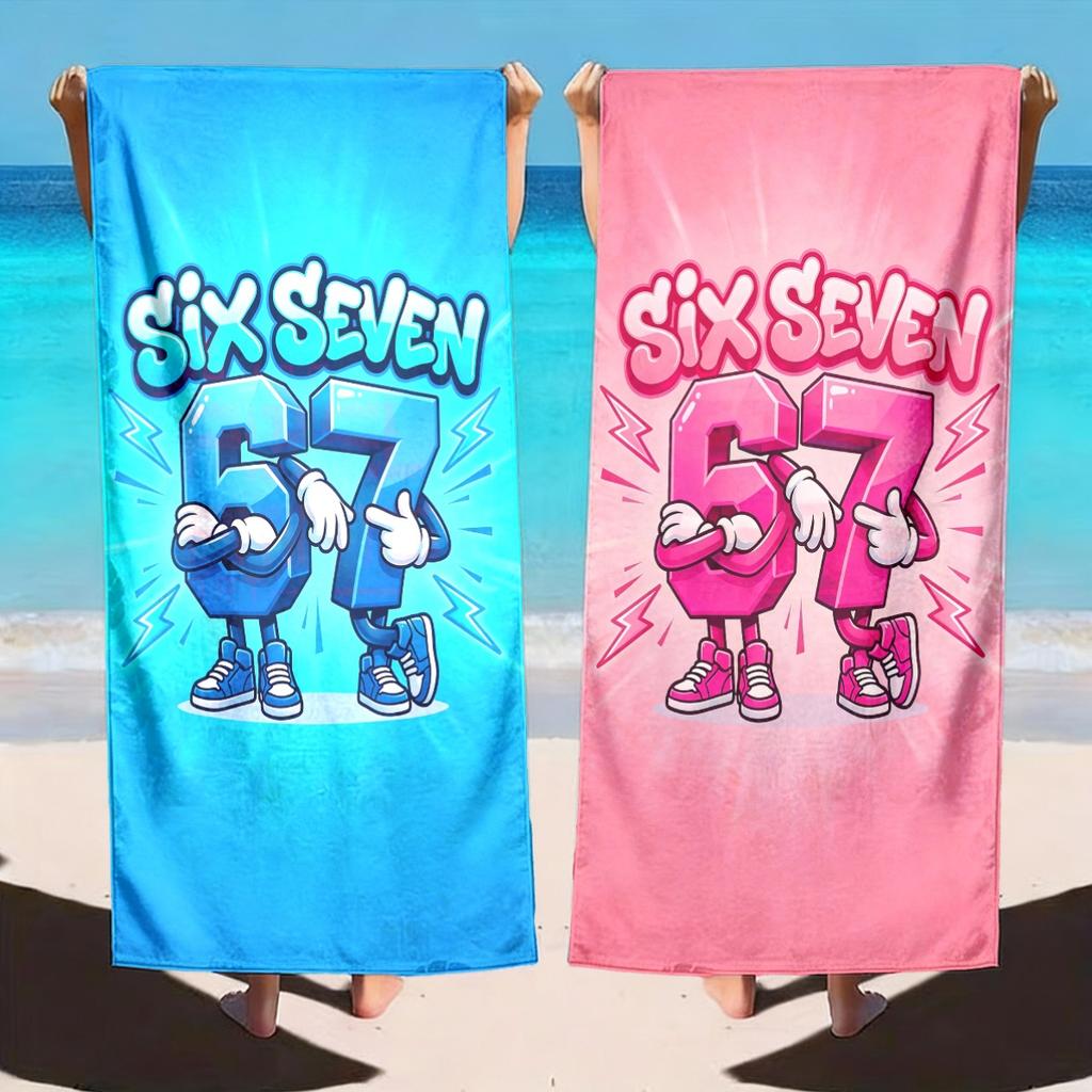 Serviette de Plage Thème Dessin Animé Chiffre Six Sept 67 | Séchage Rapide, Fibre Ultra-Douce | Grande Serviette de Plage pour Hommes et Femmes