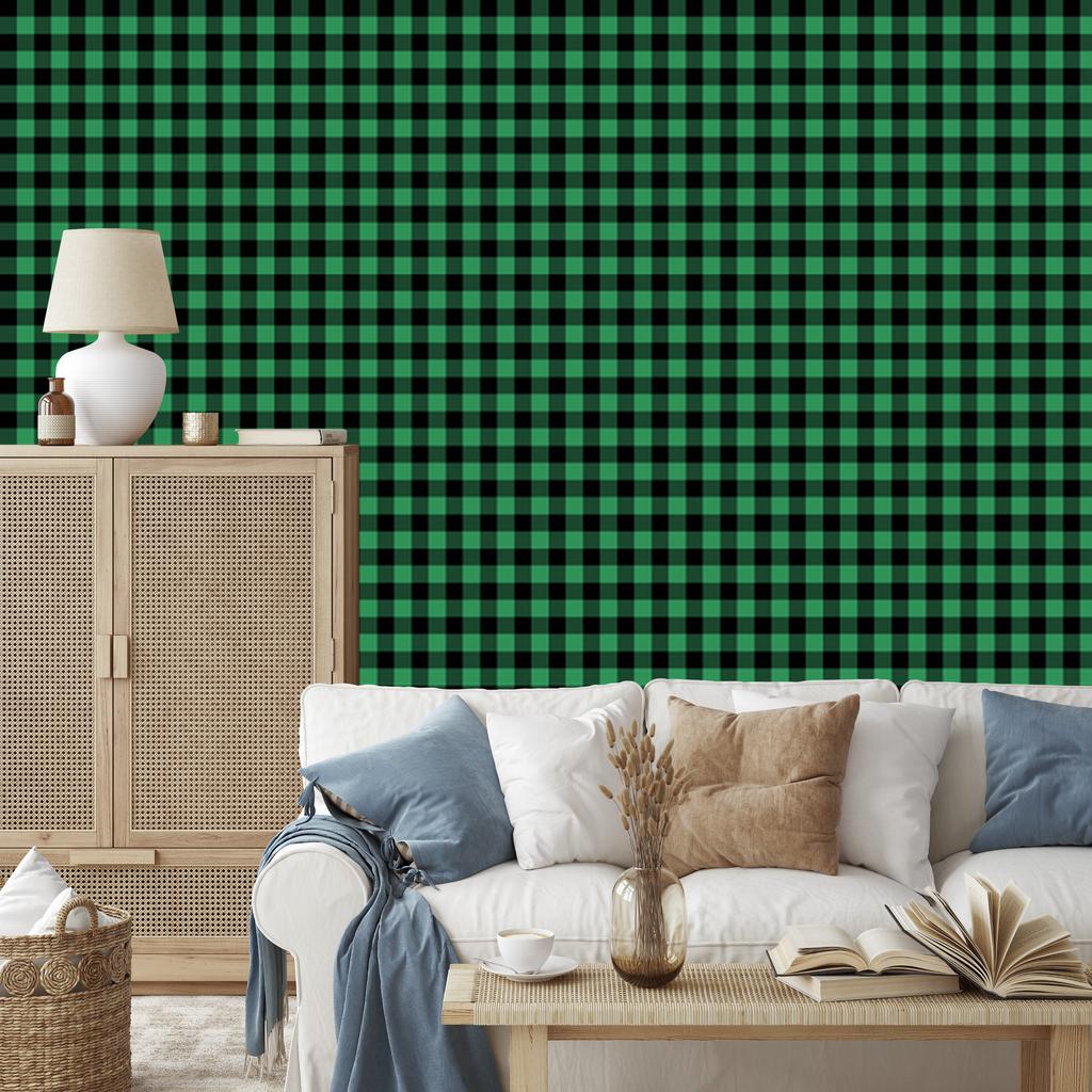 Bottle Green and Black Checkered Wallpaper 50x1000