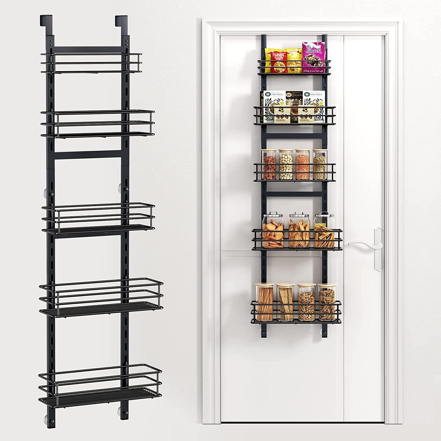 Adjustable 5-Tier Over the Door Pantry Organizer Spice Rack Narrow Hanging Shelf for Kitchen Storage and Organization Black-5 10889₽