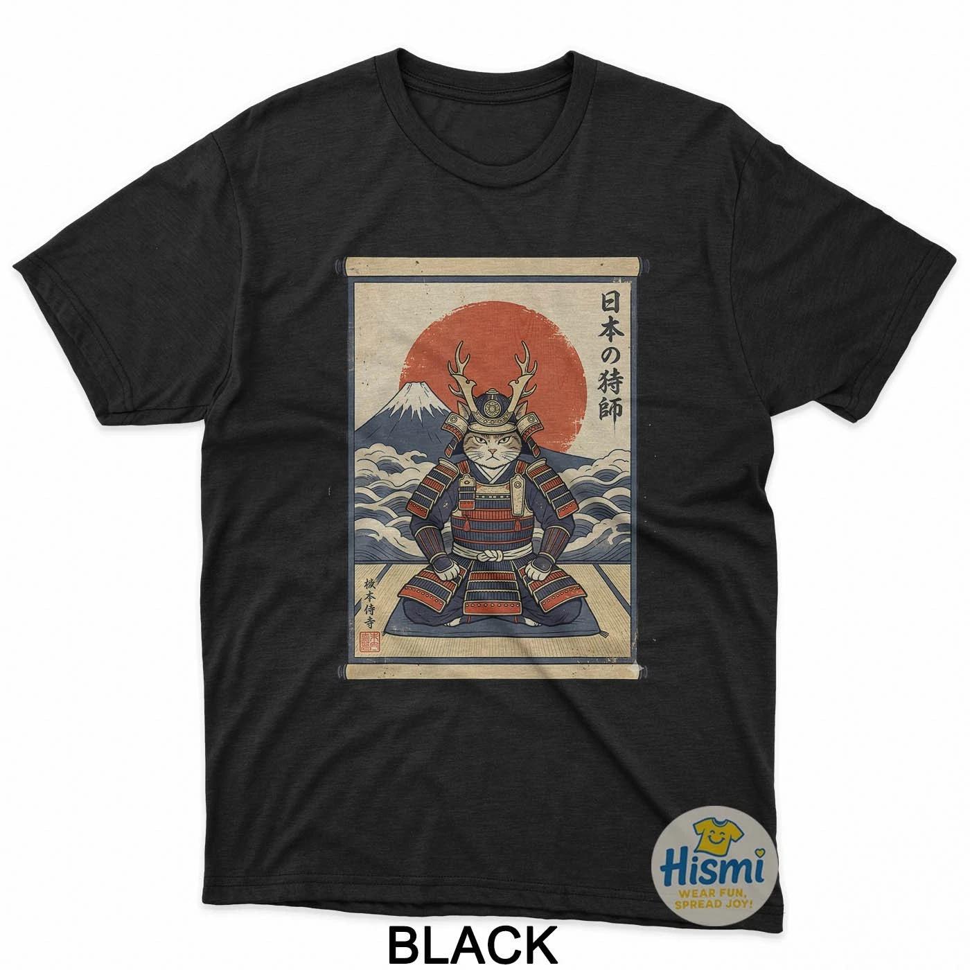 Samurai Cat Tees Warrior Ronin Neko Japanese Art Shirt XL