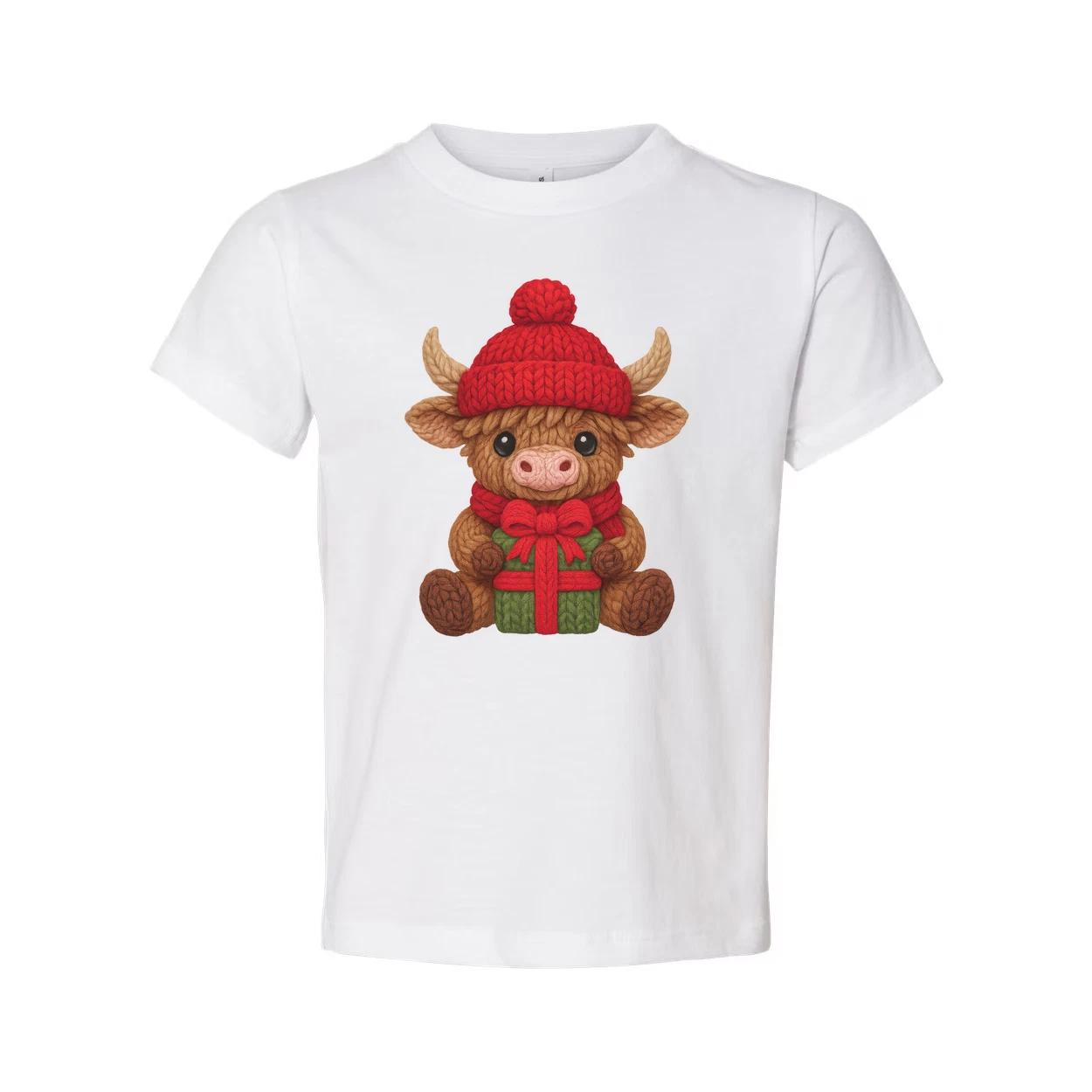 Christmas Knit Cow Calf With Red Hat And Gift Graphic T Shirt For Men And Women L