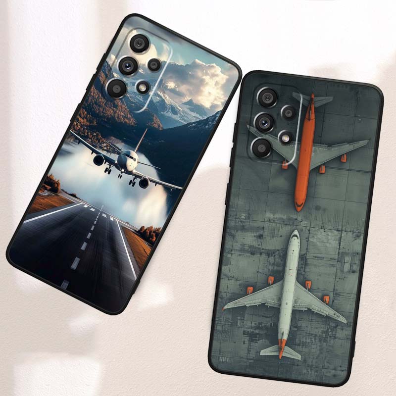 Fashion Airplane Pattern Phone Case For Samsung A41 A35 A34 A33 A32 A25 A24 A23 A21s A06 A05 A04 A03 Note 10 20 Ultra 5G Black