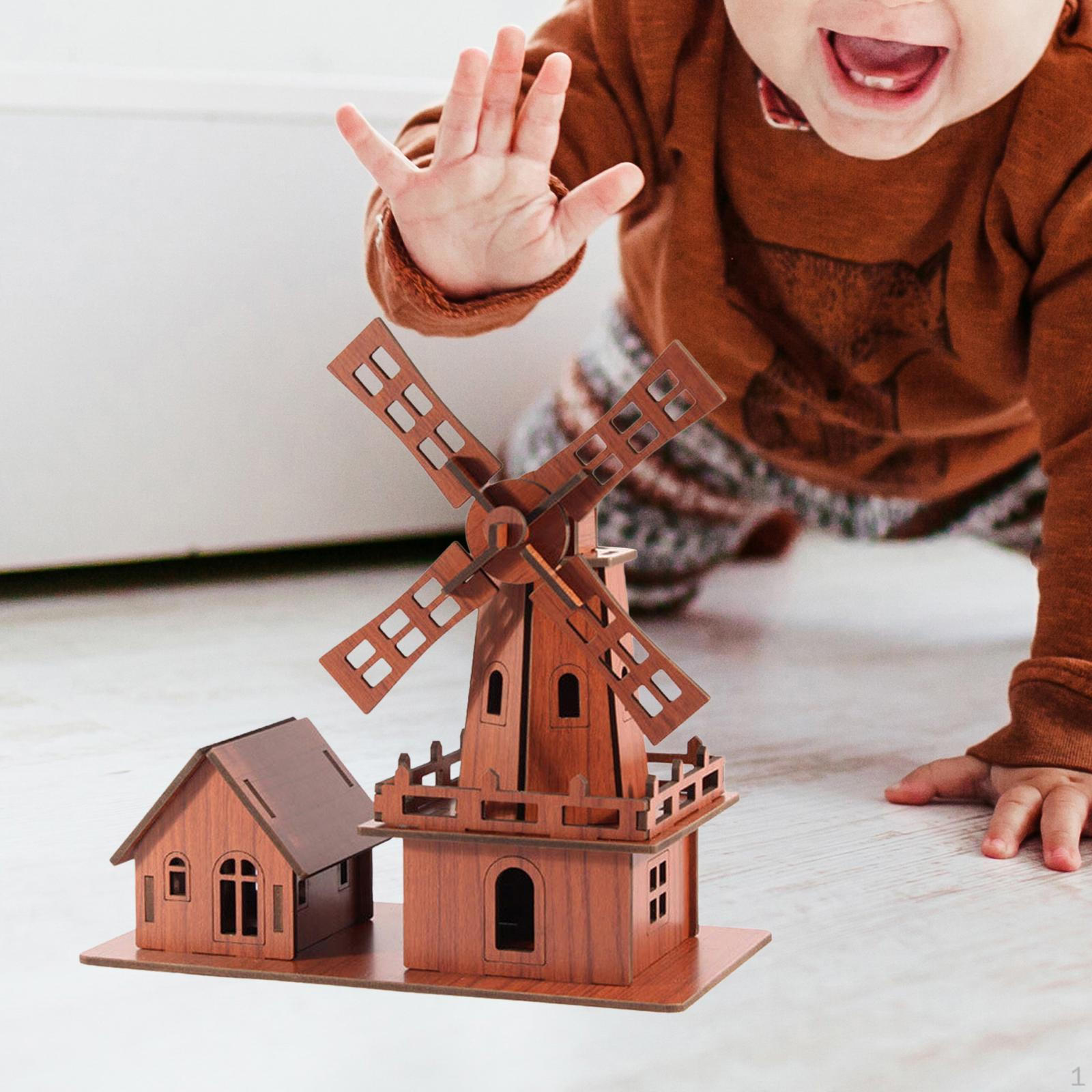 3D Puzzle Architecture Building Wooden House DIY Crafts Cabin Kits Jigsaw Buildings Windmill