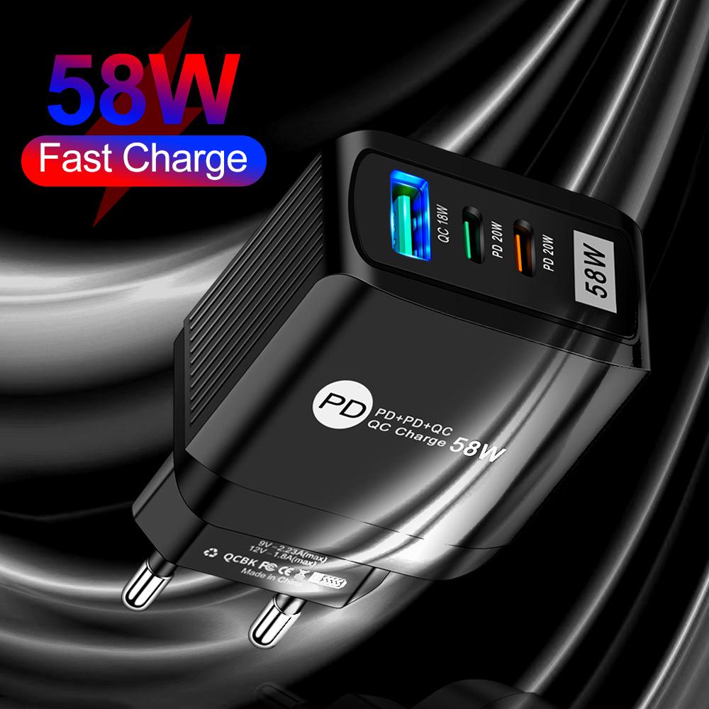 Luminous 58W Fast Charger: Dual Fast Charge 2PD + QC3.0 USB for Mobile Phones, Certified PD Charger