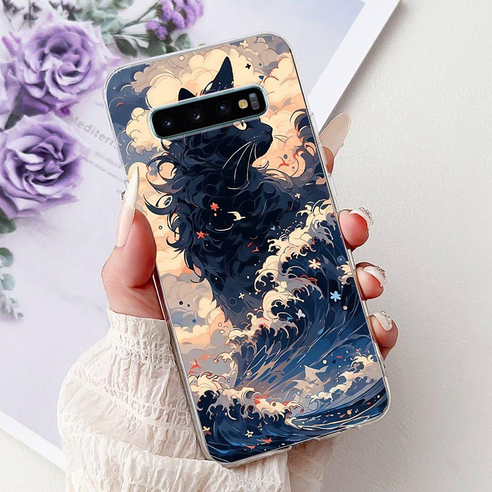 For Samsung S10 Plus Case SM-G975F Cute Kawaii Fashion Flowers Luxury Cool Painted Soft Cover For Samsung Galaxy S10+ Phone Case
