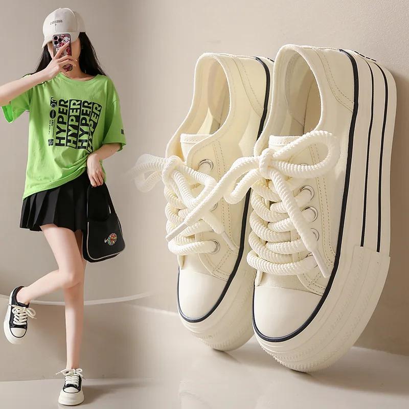 Fashion 2025 Summer New Women's Fashion Casual Canvas Shoes Comfortable, Breathable, Thick Soled, Anti Slip Casual Shoes