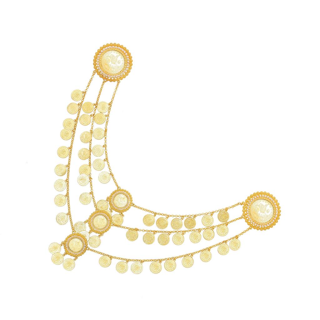 Multi Layer Alloy Coin Tassel Shoulder Chain Necklace Shoulder Accessory for Fashion Forward Women Seeking Unique Style