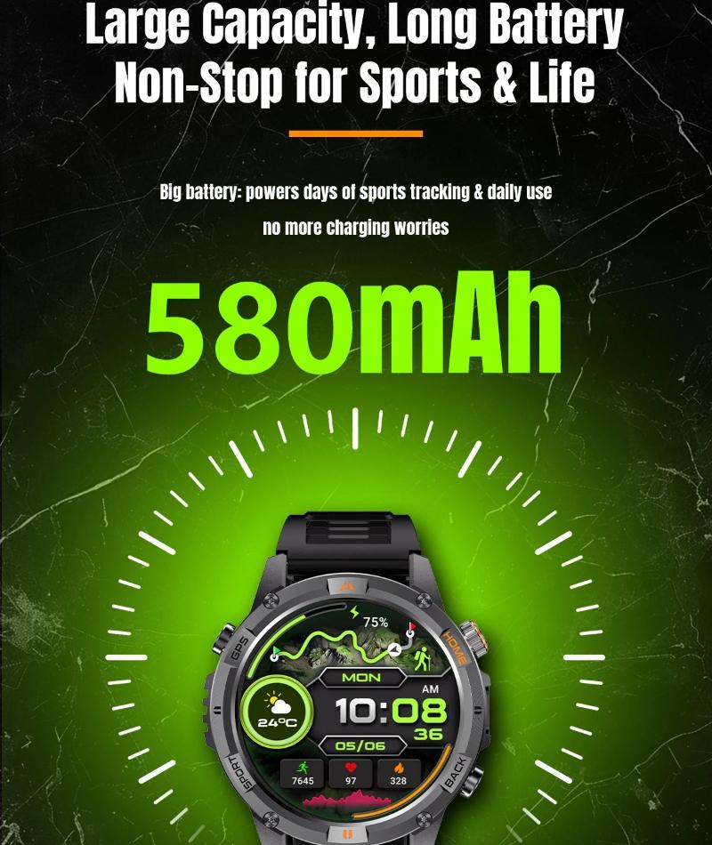 2026 New Adult Outdoor GPS Sport Smart Watch Altimeter Barometer 10ATM Waterproof 580mAh Battery Bluetooth Call Men AMOLED Smartwatch