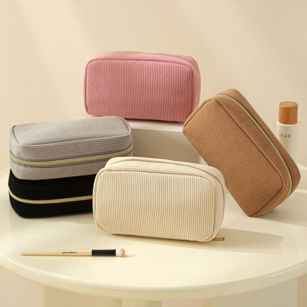 New Minimalist Corduroy Makeup Bag Hand in Hand, Large Capacity Travel Cosmetics Storage Bag, Makeup Bag for Women makeup bags