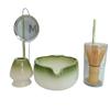 Japanese Ceramic Matcha Tool Set: Spout Bowl & Hundred-Bristle Whisk for Tea Ceremony