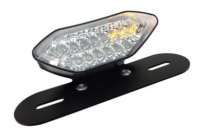 Karun Universal Motorcycle LED Tail Lamp with Turn Signal, Built-in Mini Moto License Plate Light with Stay (Clear)