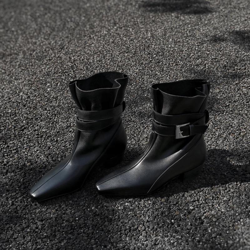 

3,5 см ретро рукав два способа носки квадратный носок короткие ботинки женские 2025 осень новые пряжка ремня толстый каблук бандажные модные ботинки 40 чёрный