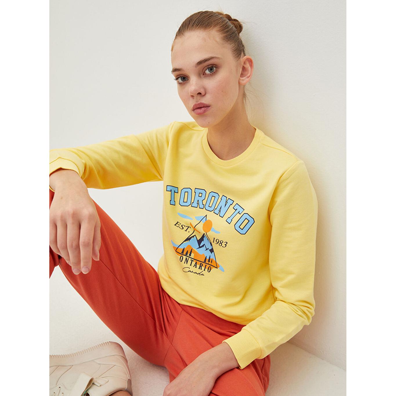 

LCW CASUAL Женская толстовка с круглым вырезом и длинными рукавами с принтом желтая