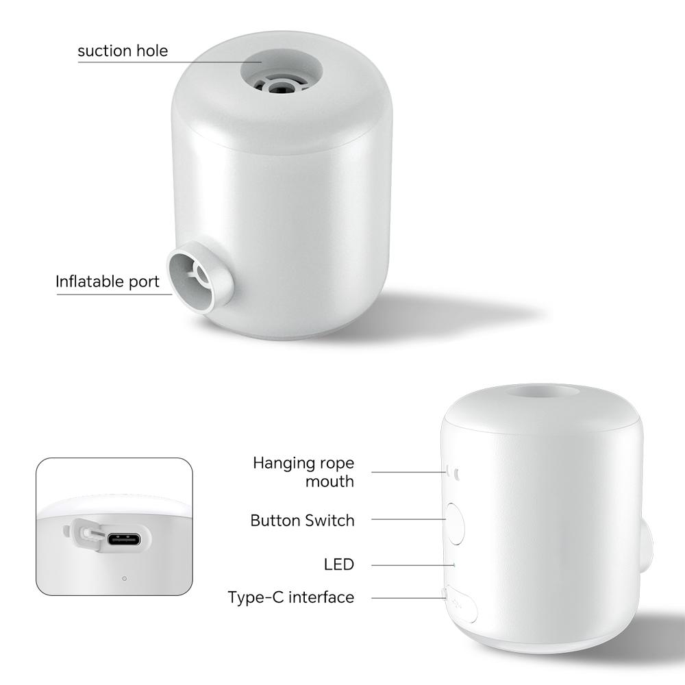 Outdoor camping quick inflation deflation cordless portable air pump with LED light mini air compressor rechargeable 4KPa 4 outlet nozzle