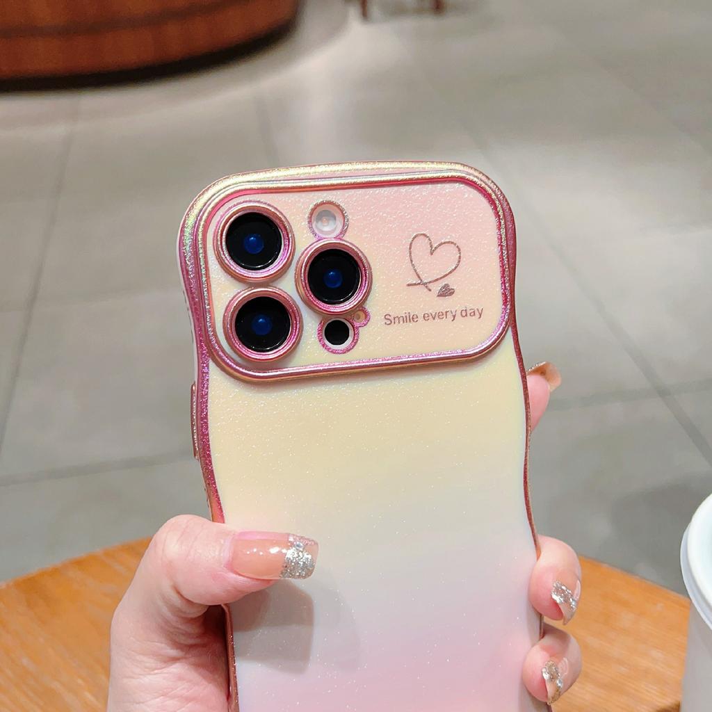 For iPhone 16 Pro Case Curly Shape Love Heart TPU Phone Cover Iridescent Gradient